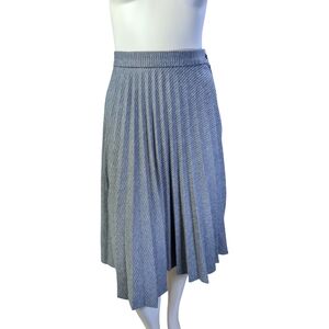 Vintage Blue Gray Pleated Midi Skirt • High-Waist Textured Wool-Look Skirt